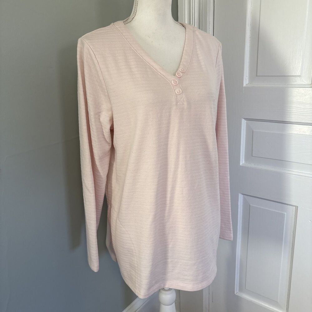Chicos Pink Pocket Long Sleeve V-neck Henley Casual Minimalist Warm 2 Large